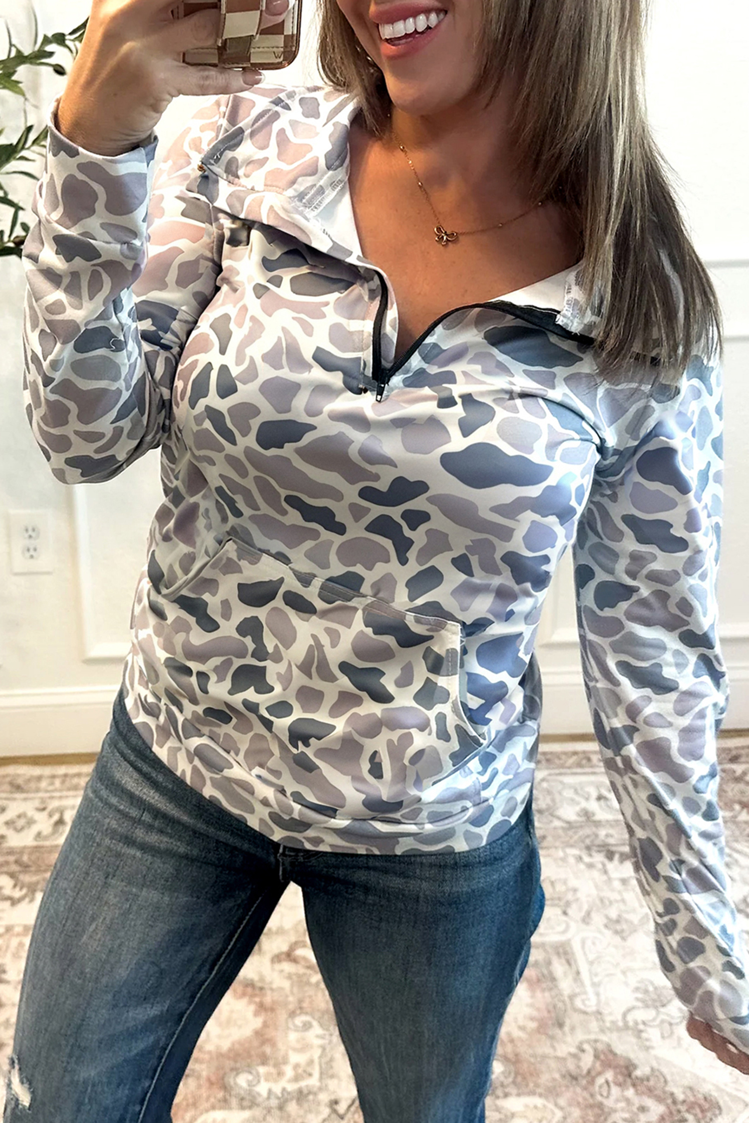 Beige Camo Print Wide Leg Casual Pants