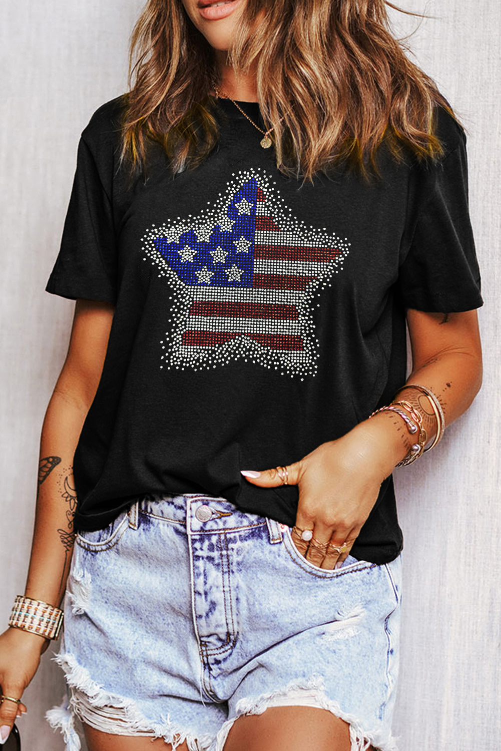 Black Flag Inspired Rhinestone Star Graphic T Shirt