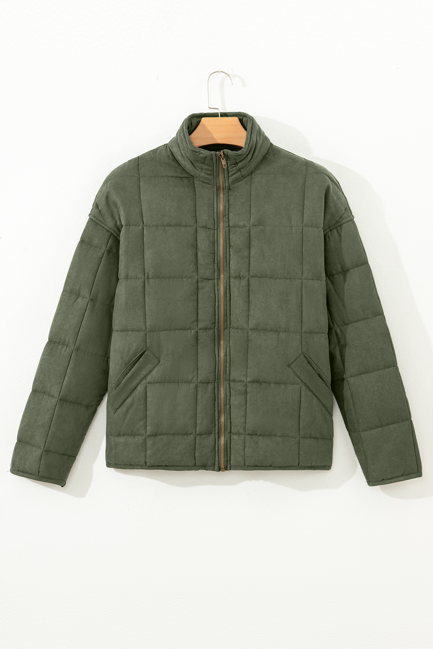 Khaki Zip-Up Pocket Quilted Jacket