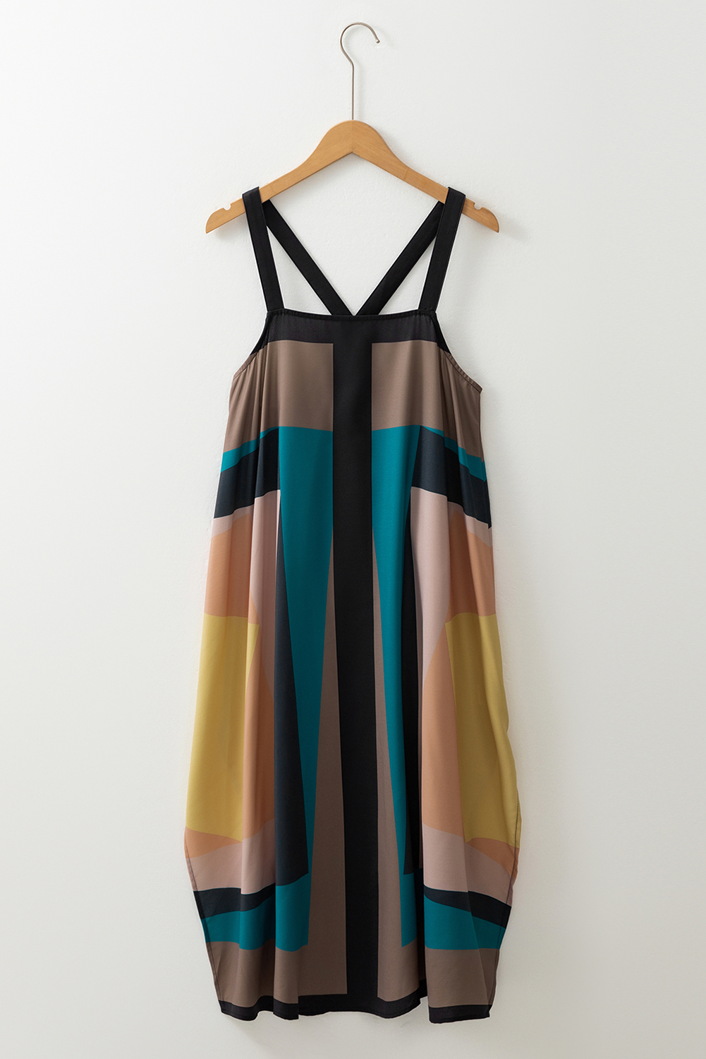 Brown Retro Geometric Printed Y Back Sleeveless Dress