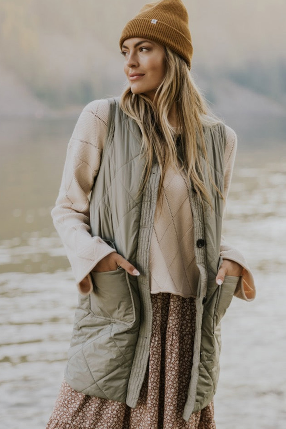 Green Quilted Snap Button Hooded Puffer Coat