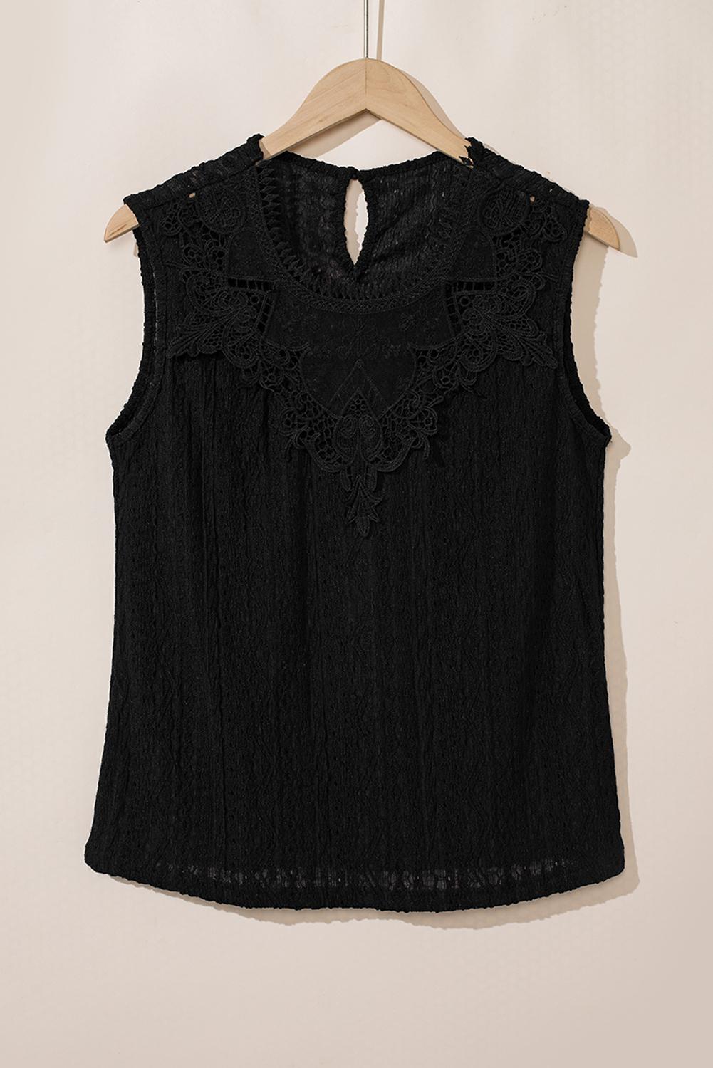 Apricot Guipure Lace Crochet Keyhole Back Tank Top