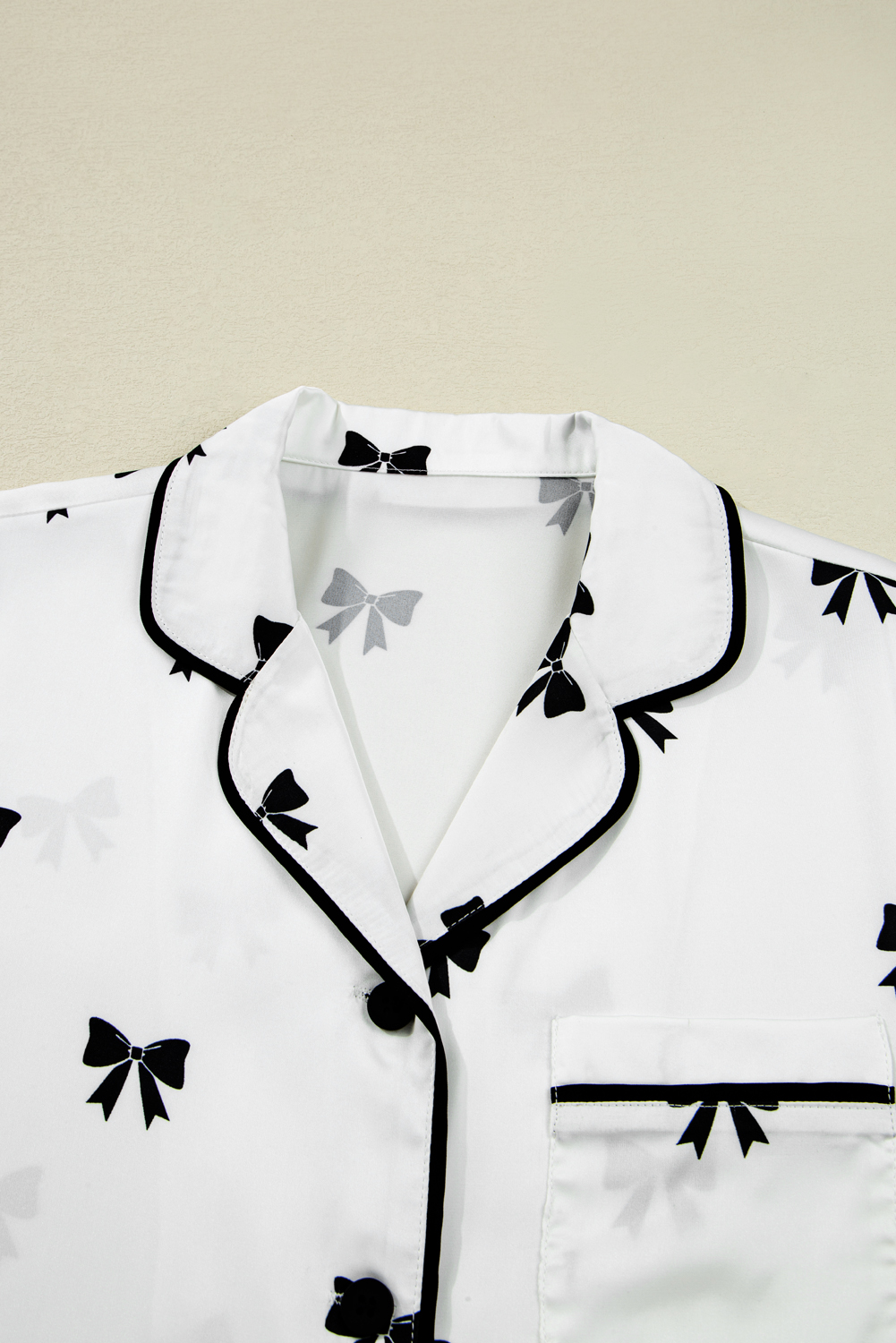 White Bows Print Two Piece Sleepwear
