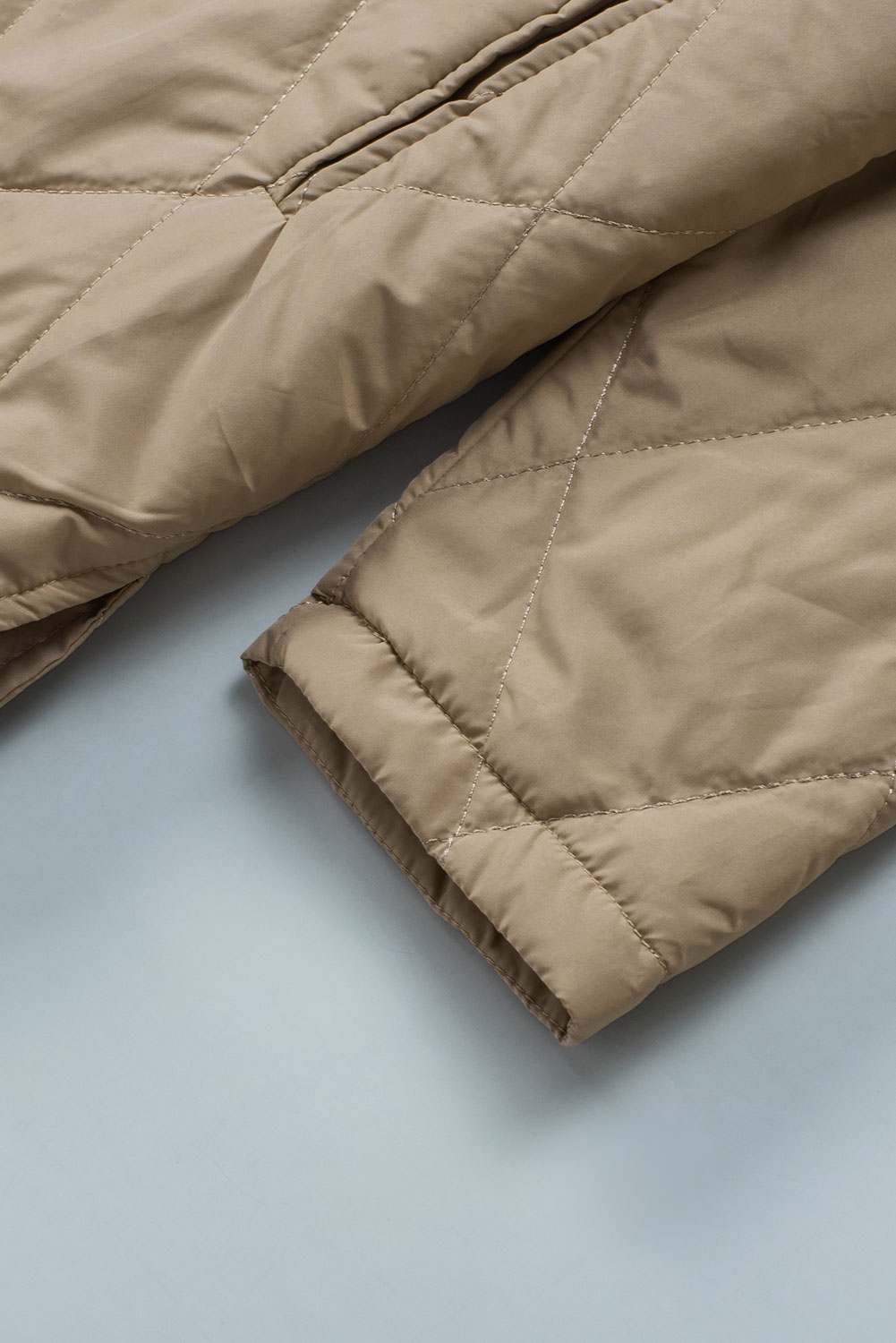 Green Quilted Snap Button Hooded Puffer Coat