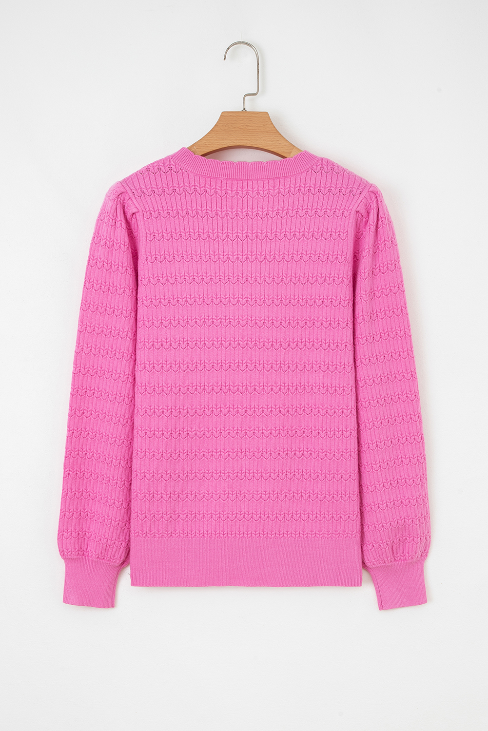 Fiery Red Trendy Pattern Knit Ribbed Cuffs Crew Neck Sweater