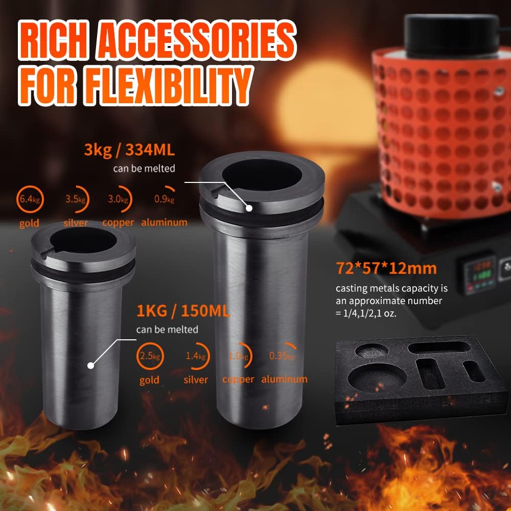 TOAUTO Gold Melting Furnace TGF3000-V1.1, 1+3KG, 1400W, 2100°F