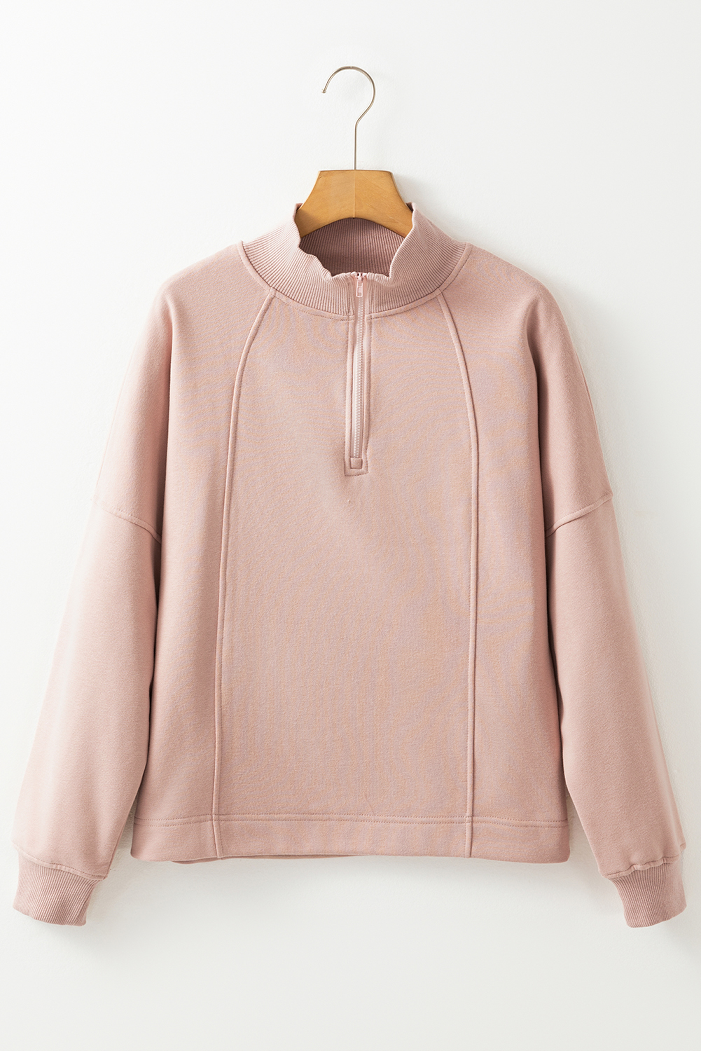 Fushia Zipped Neck Pullover Drop Shoulder Sweatshirt