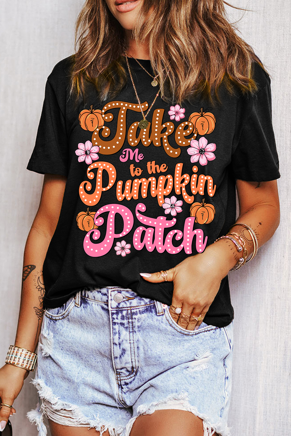 Black Halloween Ghost Pumpkin Print Crew Neck T Shirt