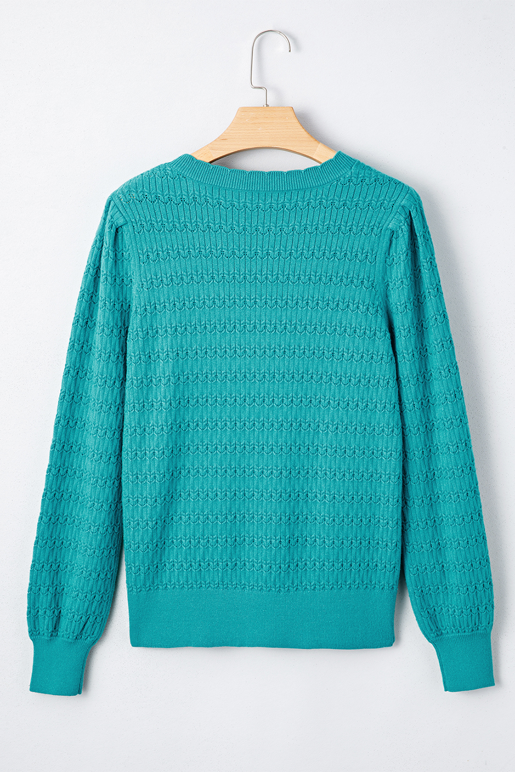 Fiery Red Trendy Pattern Knit Ribbed Cuffs Crew Neck Sweater