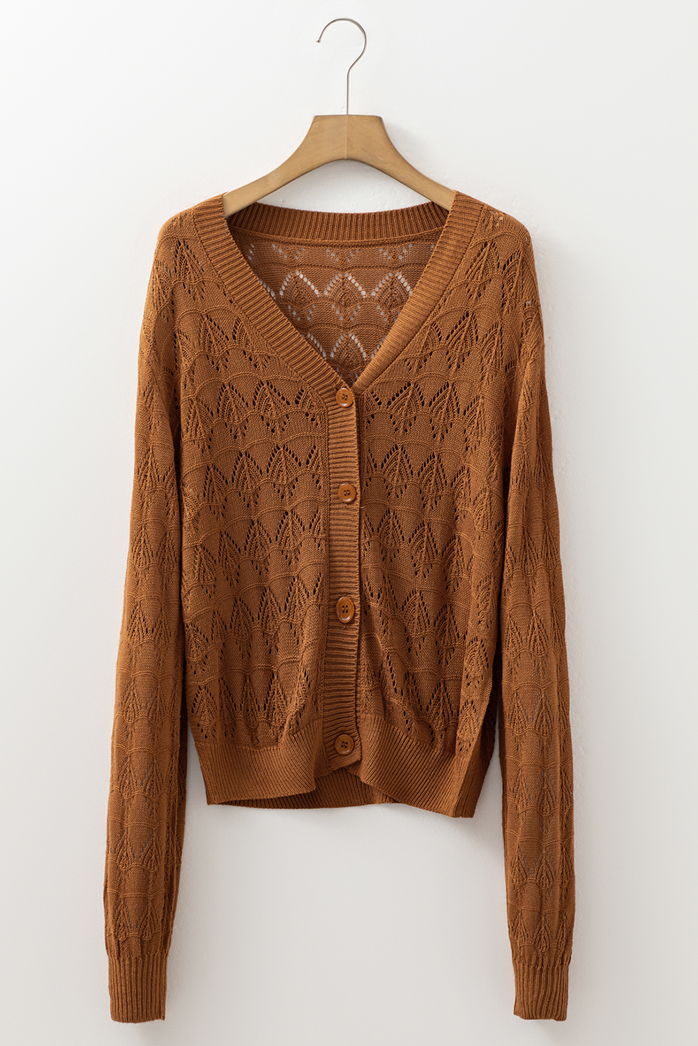 Fiery Red Lightweight Buttoned Front Crochet Cardigan
