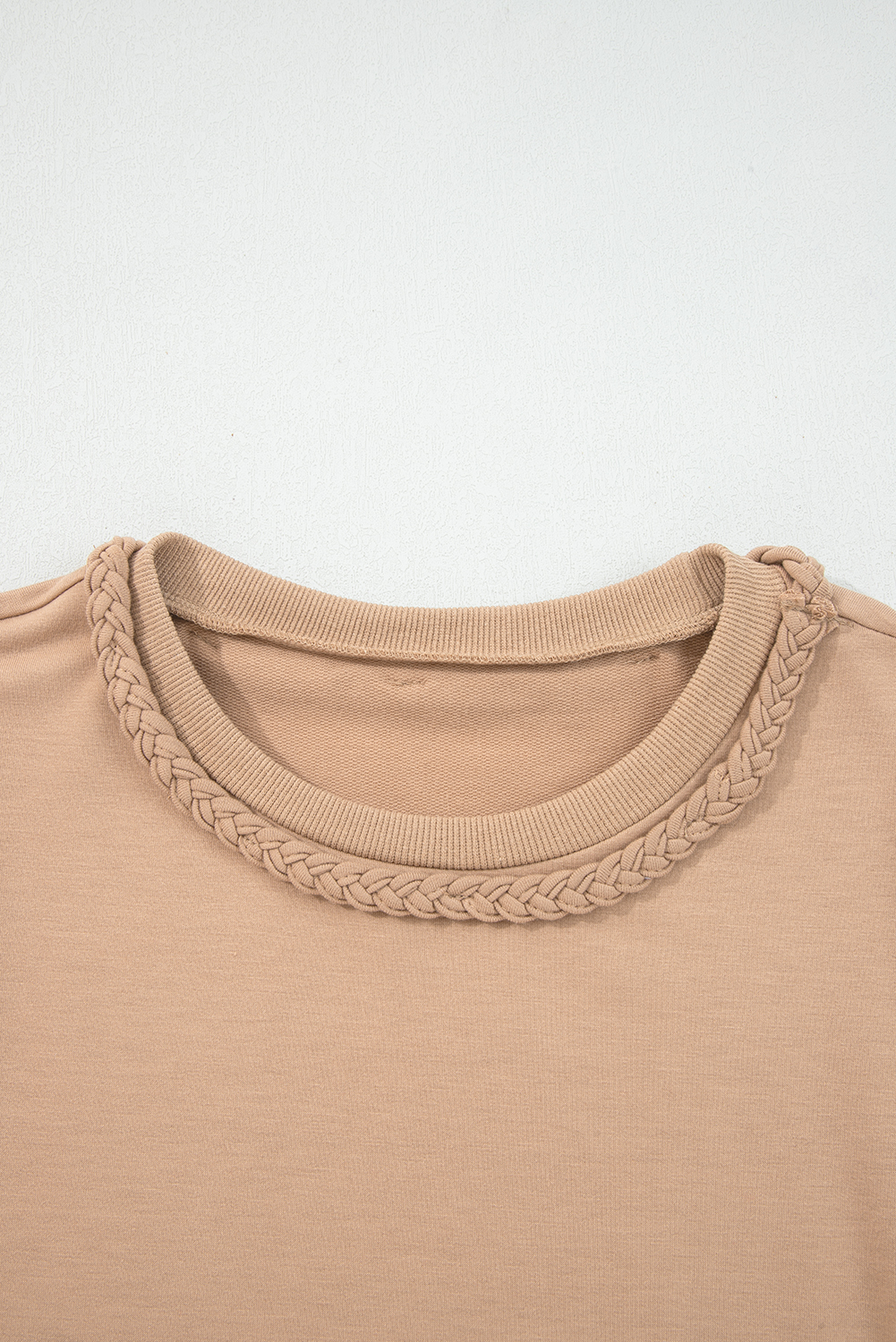 Light French Beige Braided Trim Puff Sleeve Dress