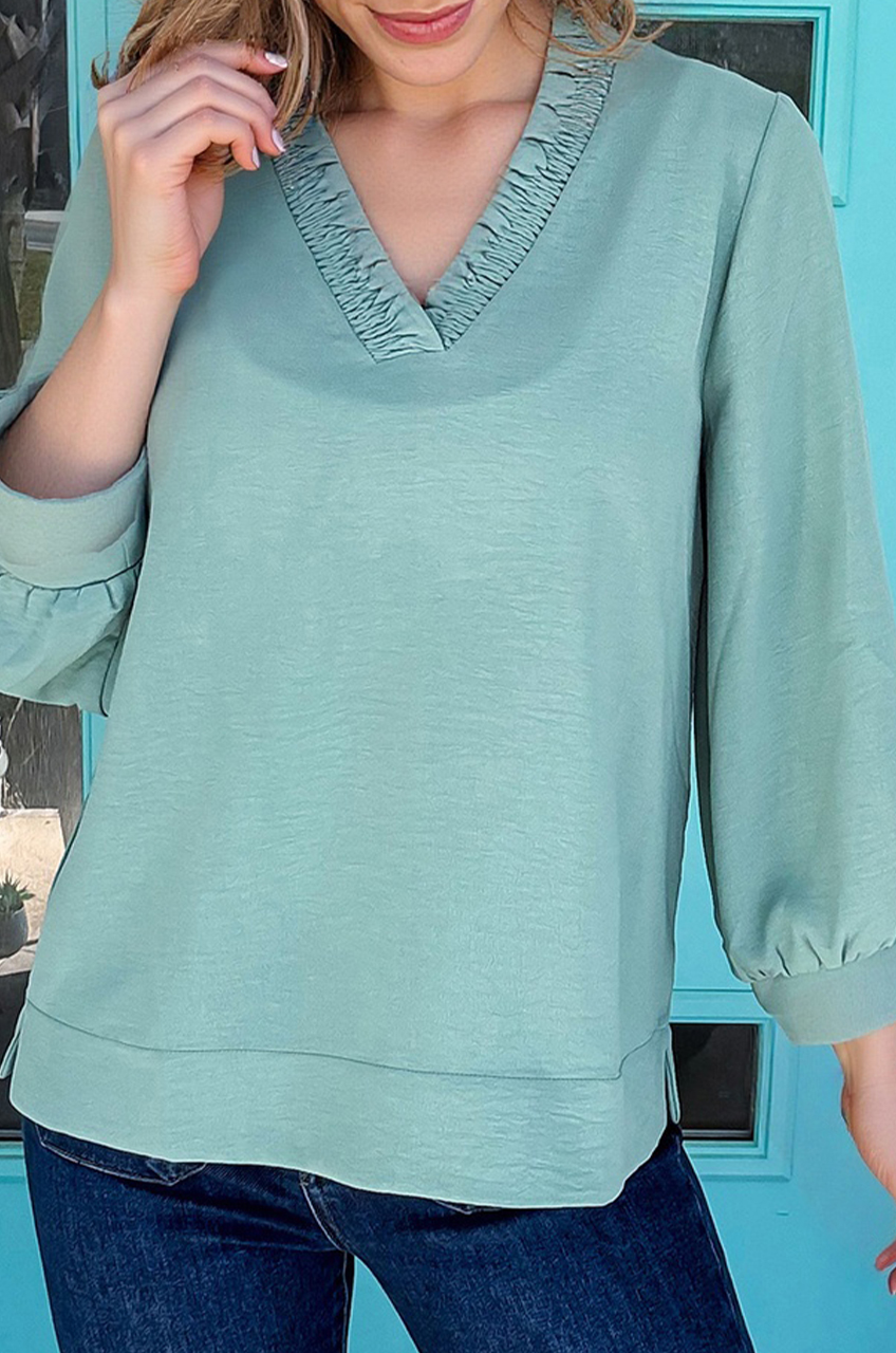 Sky Blue Frilled V Neck Bracelet Sleeve Shift Mini Dress