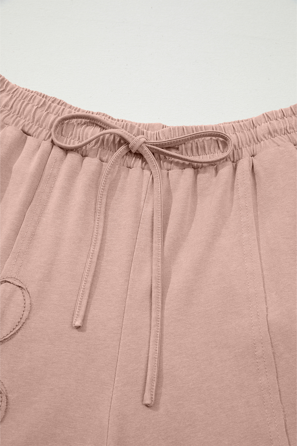 Light Grey Flower Patch Mineral Washed Terry Knit Cropped Wide Leg Pants