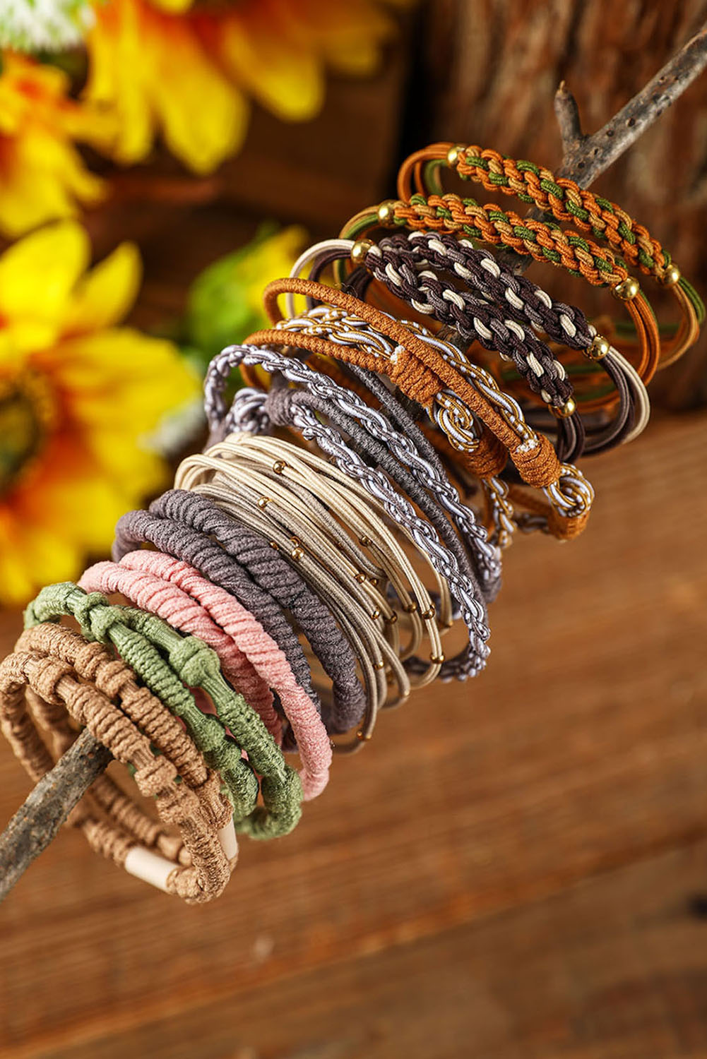 Pink Multicolour 20pcs Boho Knotted Hair Ties