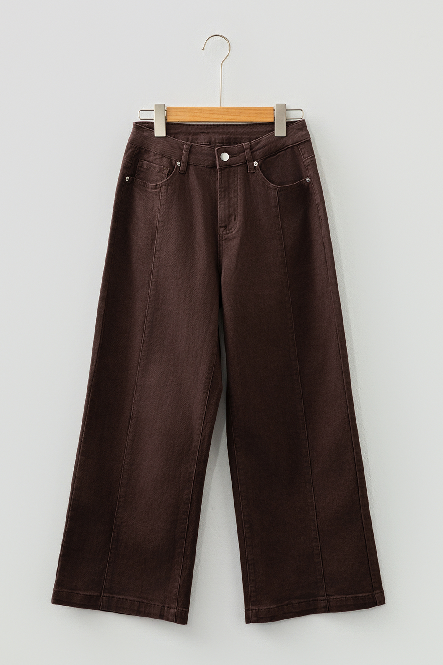 Apricot Solid Color Seamed Center Wide Leg Cropped Jeans