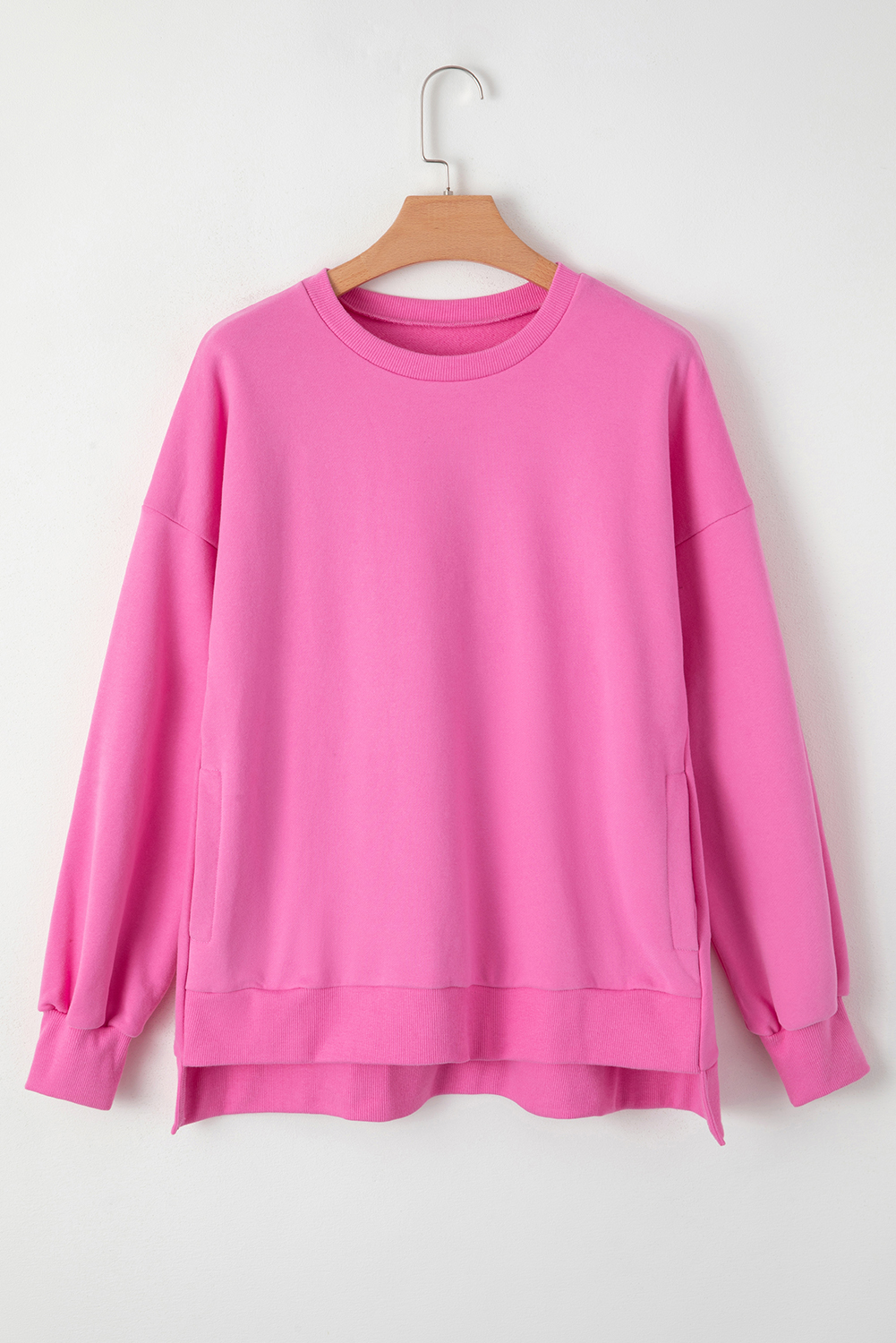 Grass Green Solid Fleece Lined Drop Shoulder High Low Sweatshirt