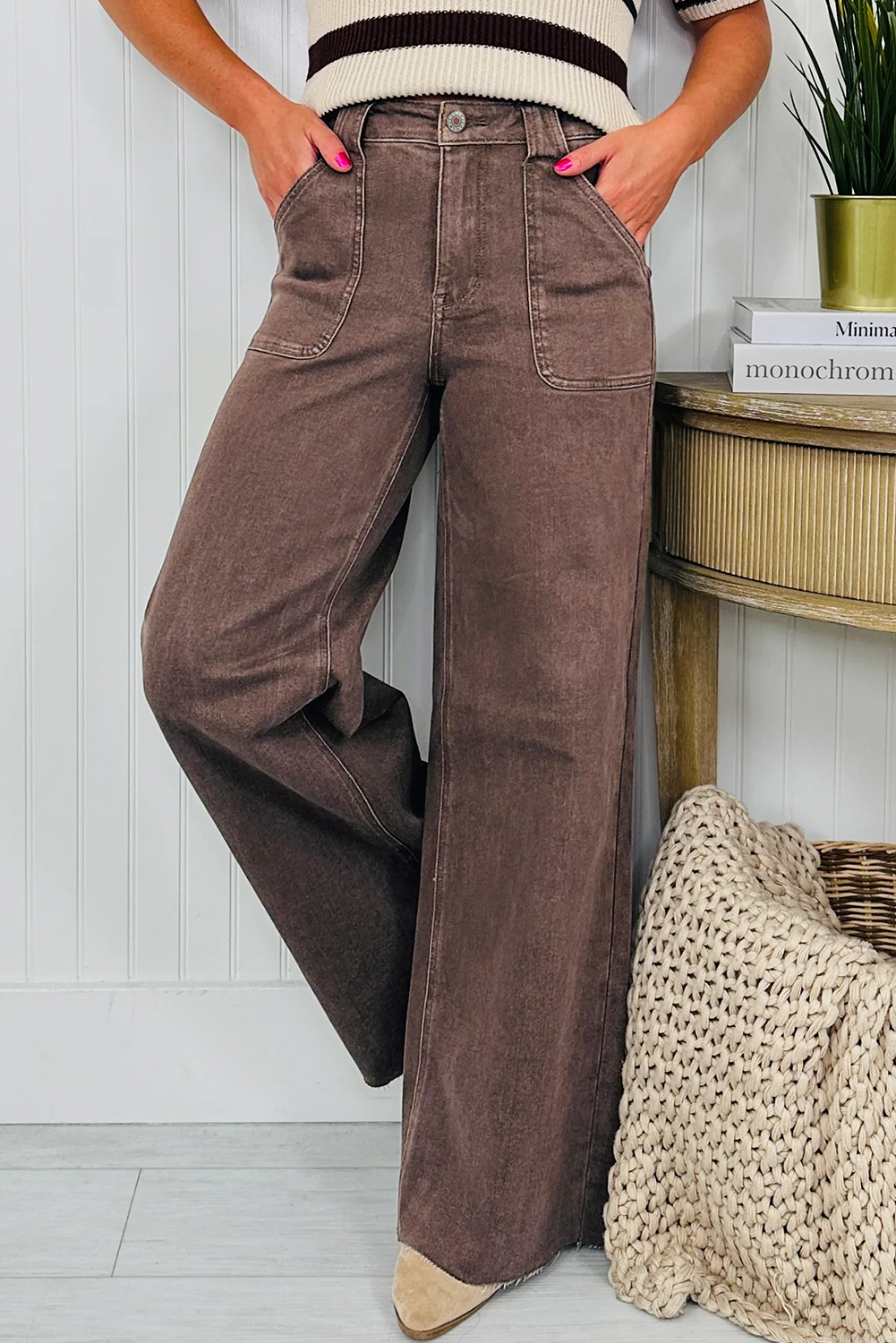 Dusk Blue Retro Washed Patch Pocket Loose Jeans