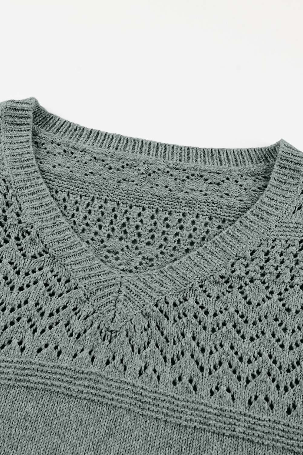 Sky Blue Eyelet Pattern Detail V Neck Drop Shoulder Sweater