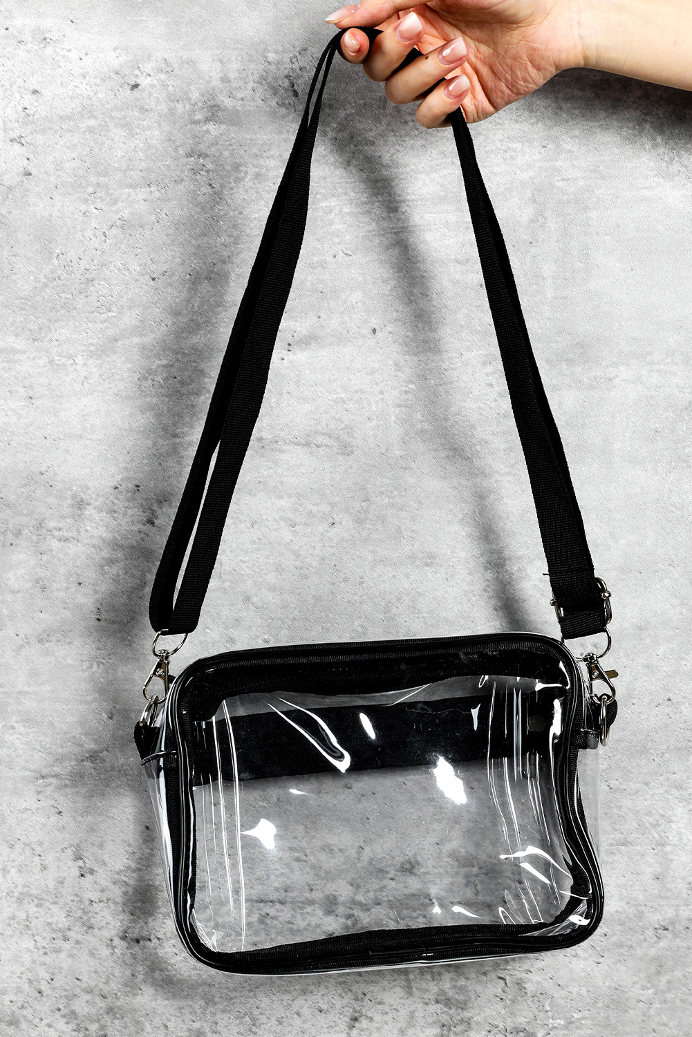 Gray Multi-Pocket Contrast Edge Detachable Strap Clear Shoulder Bag