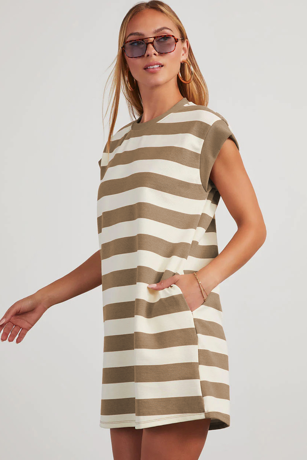 Pink Stripe Cap Sleeve Shift T Shirt Dress
