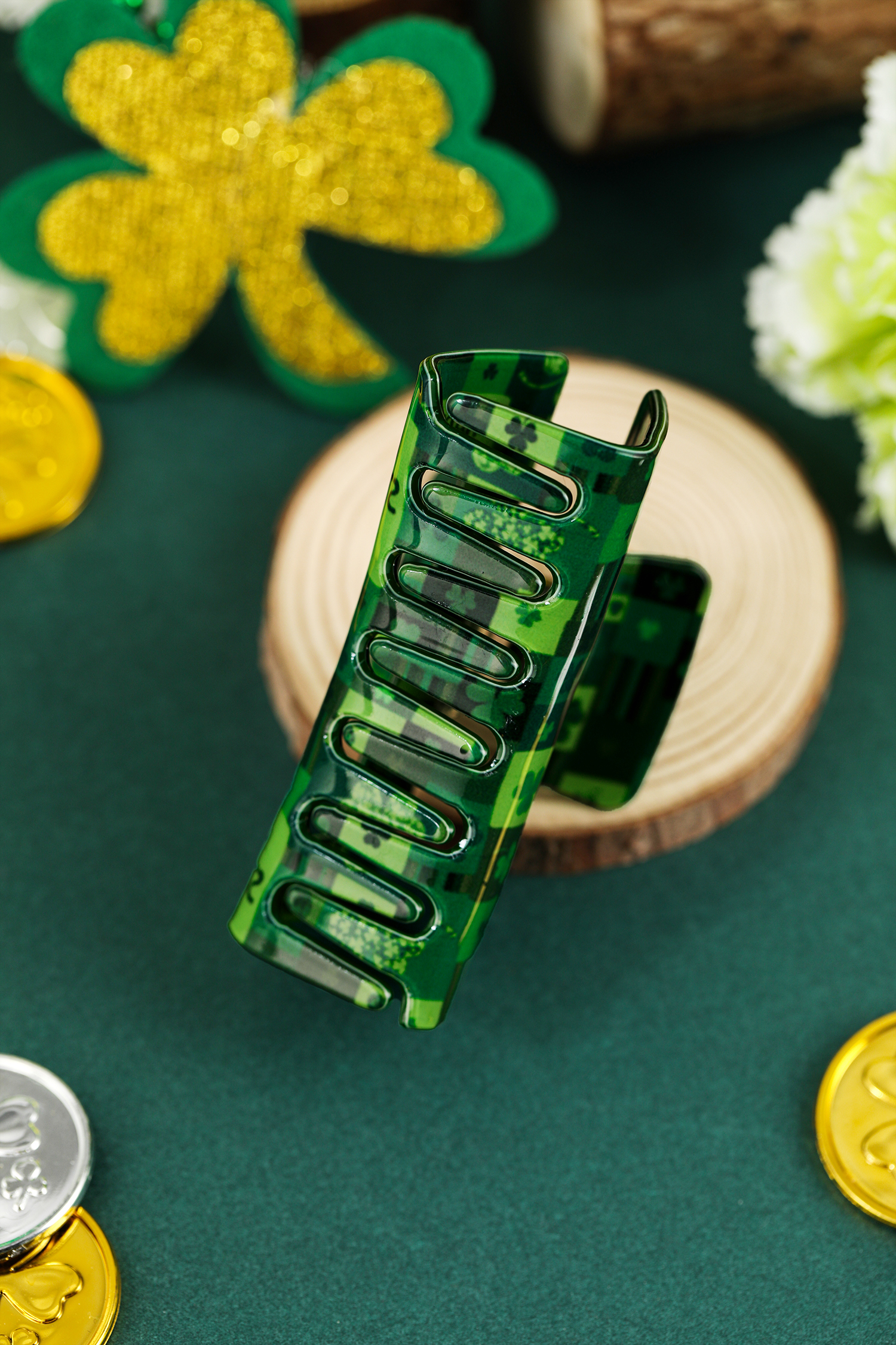 Dark Green St Patricks Day Clover Square Hair Claw Clip