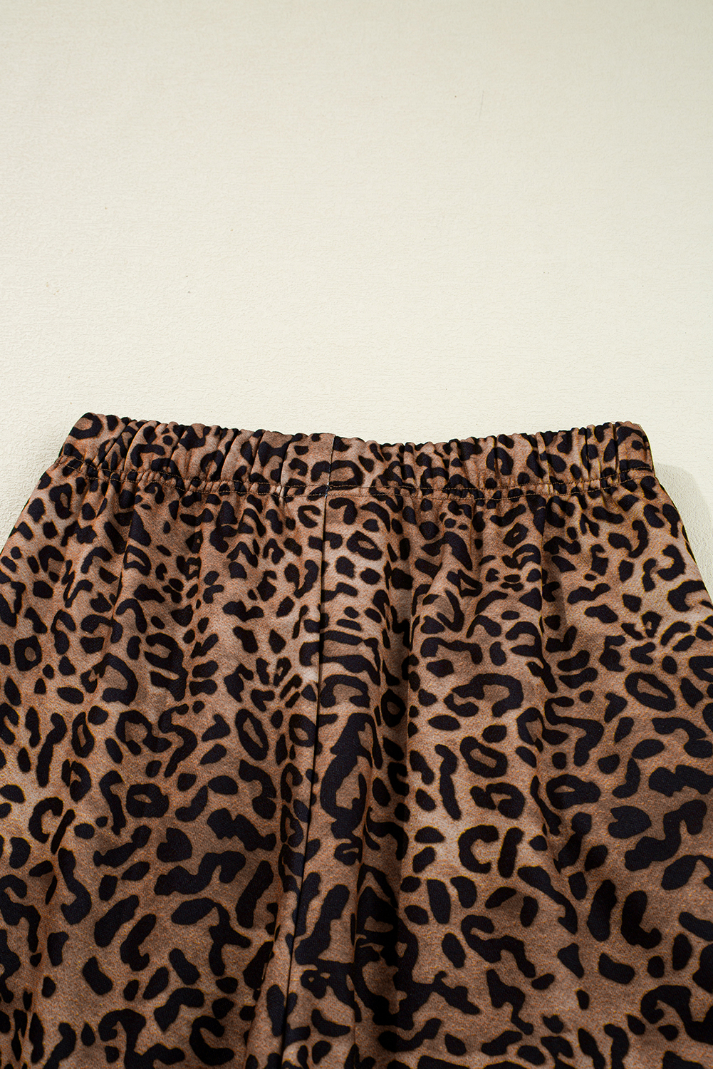 Coffee Leopard Print Contrast Trim Long Sleeve Top and Pants Set