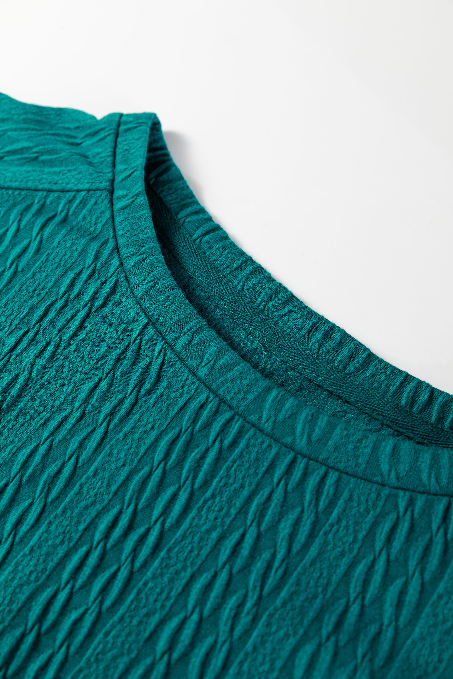 Smoke Green Textured Round Neck Sweatshirt & Loose Drawstring High Waist Pant Set