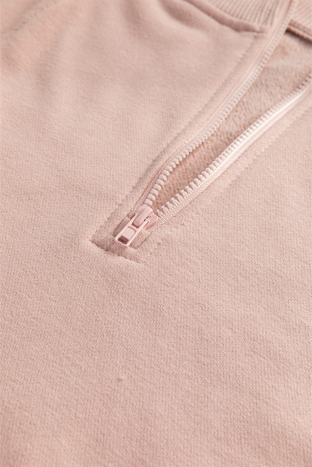 Fushia Zipped Neck Pullover Drop Shoulder Sweatshirt