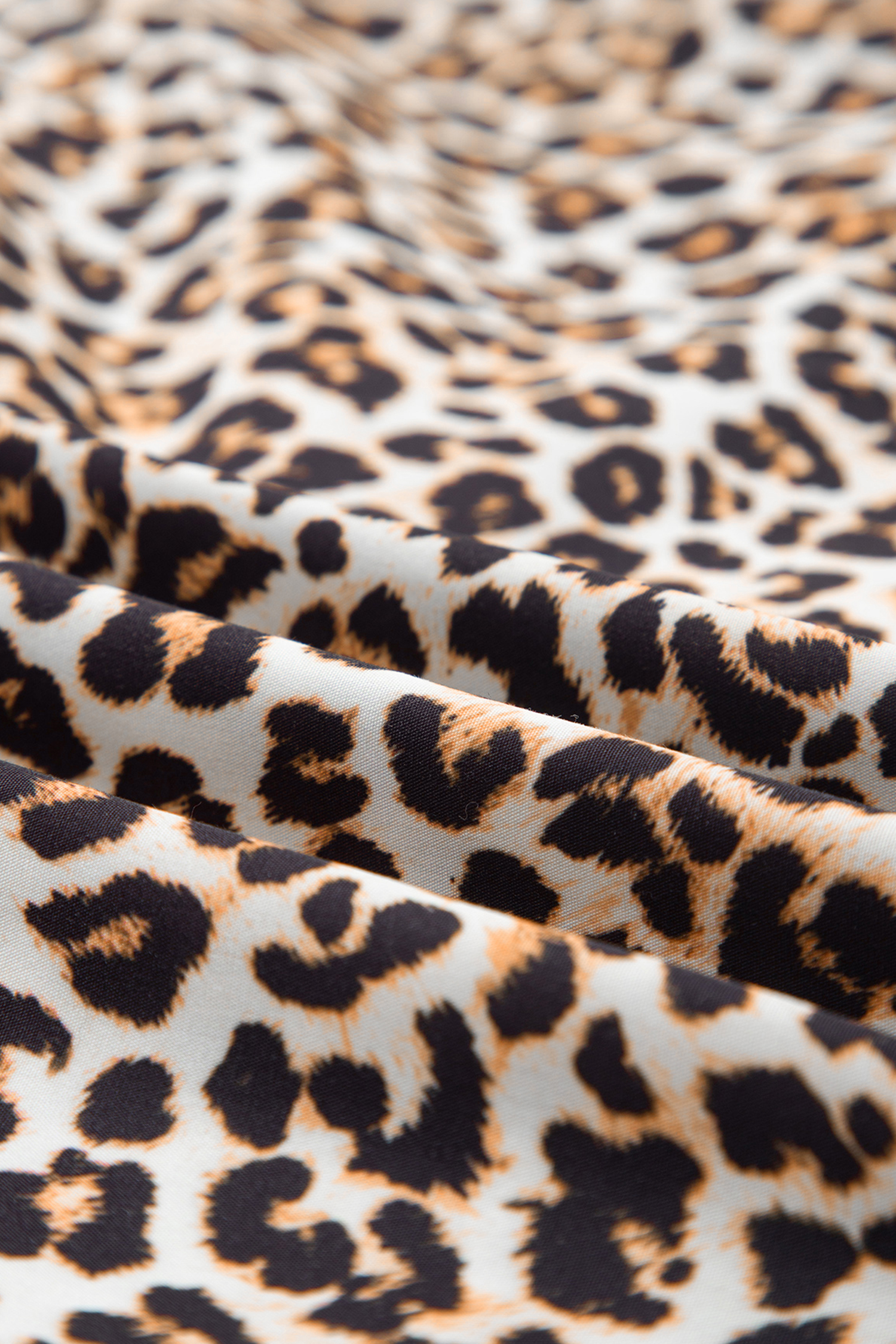 Multicolour Button Striped Collar Leopard Print Long Sleeve Flared Dress