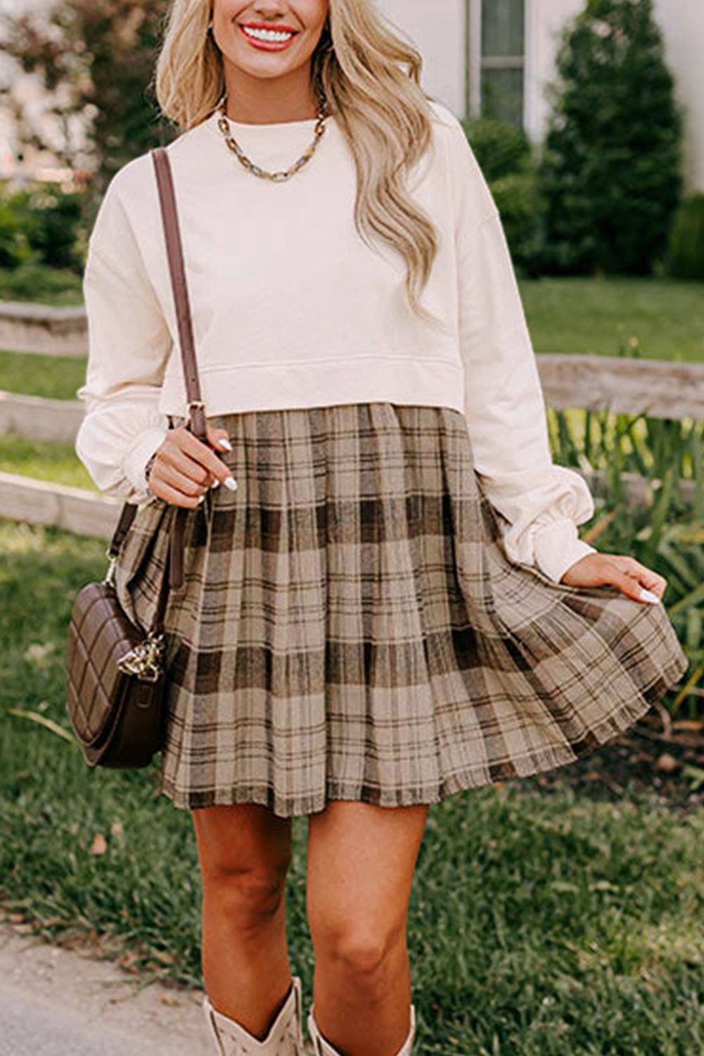 Pale Khaki Sweatshirt Poplin Mini Dress