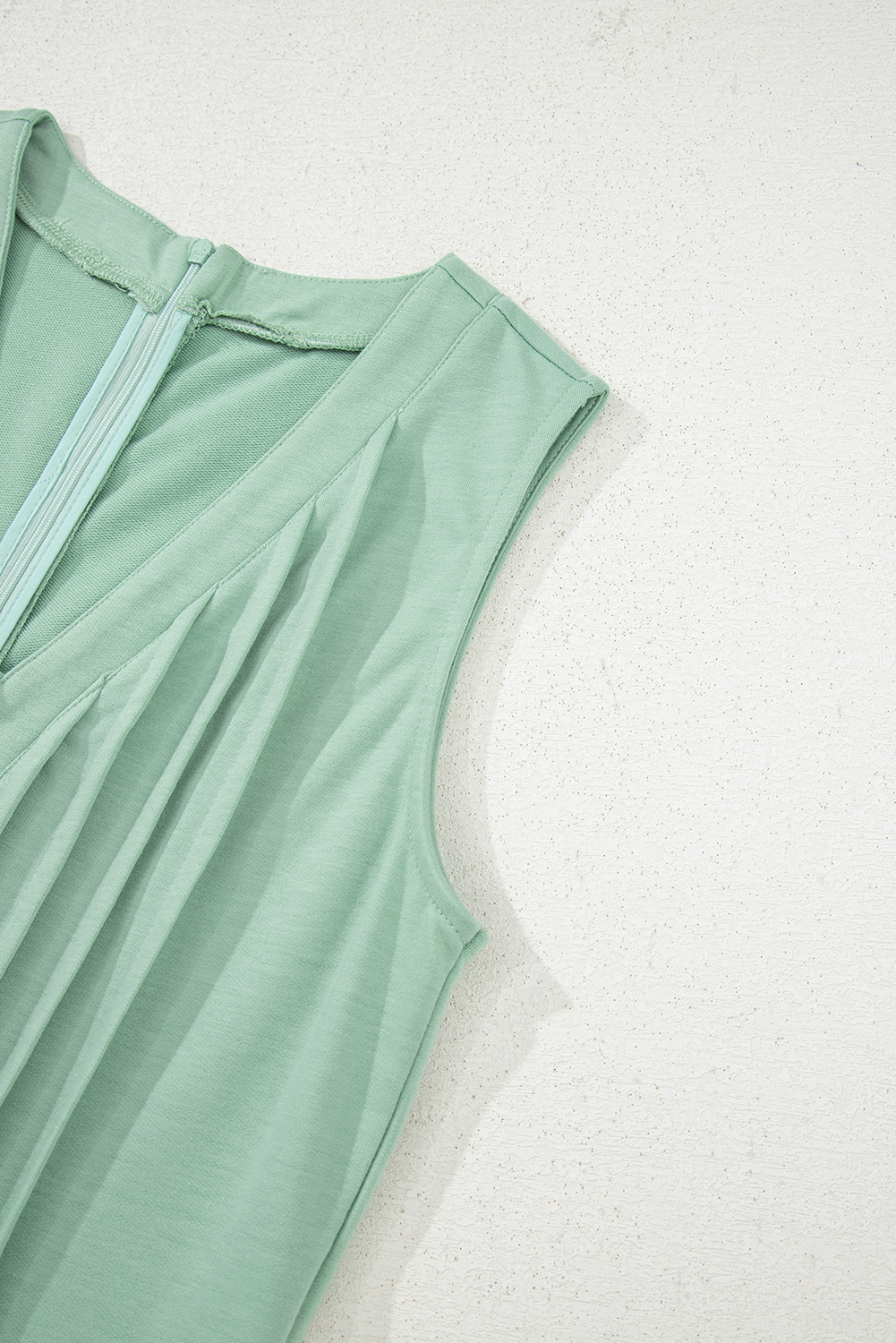 Smoke Green Tie V Neck Pintuck Sleeveless Loose Romper