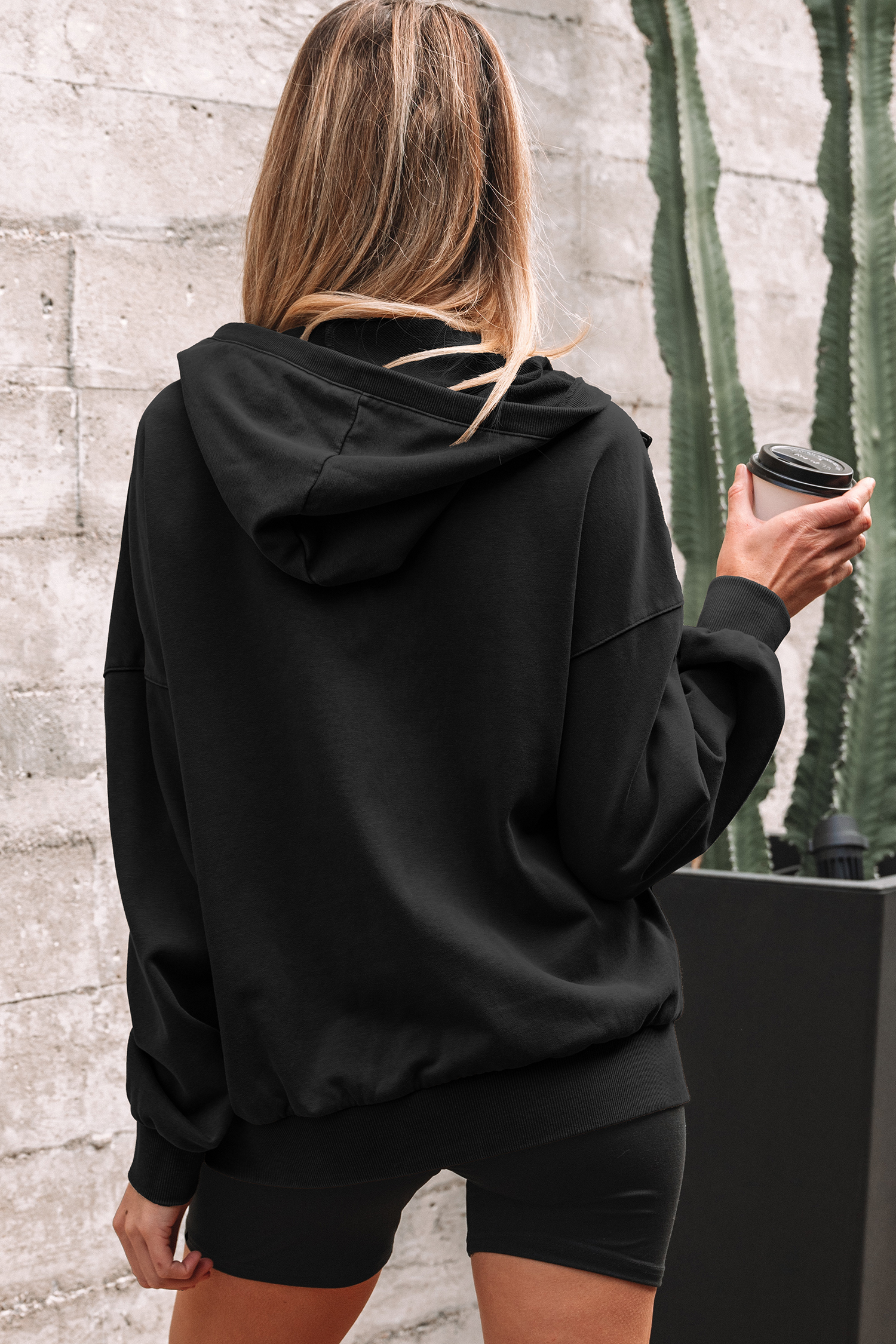 Canton Half Zip Kangaroo Pocket Mineral Wash Baggy Hoodie