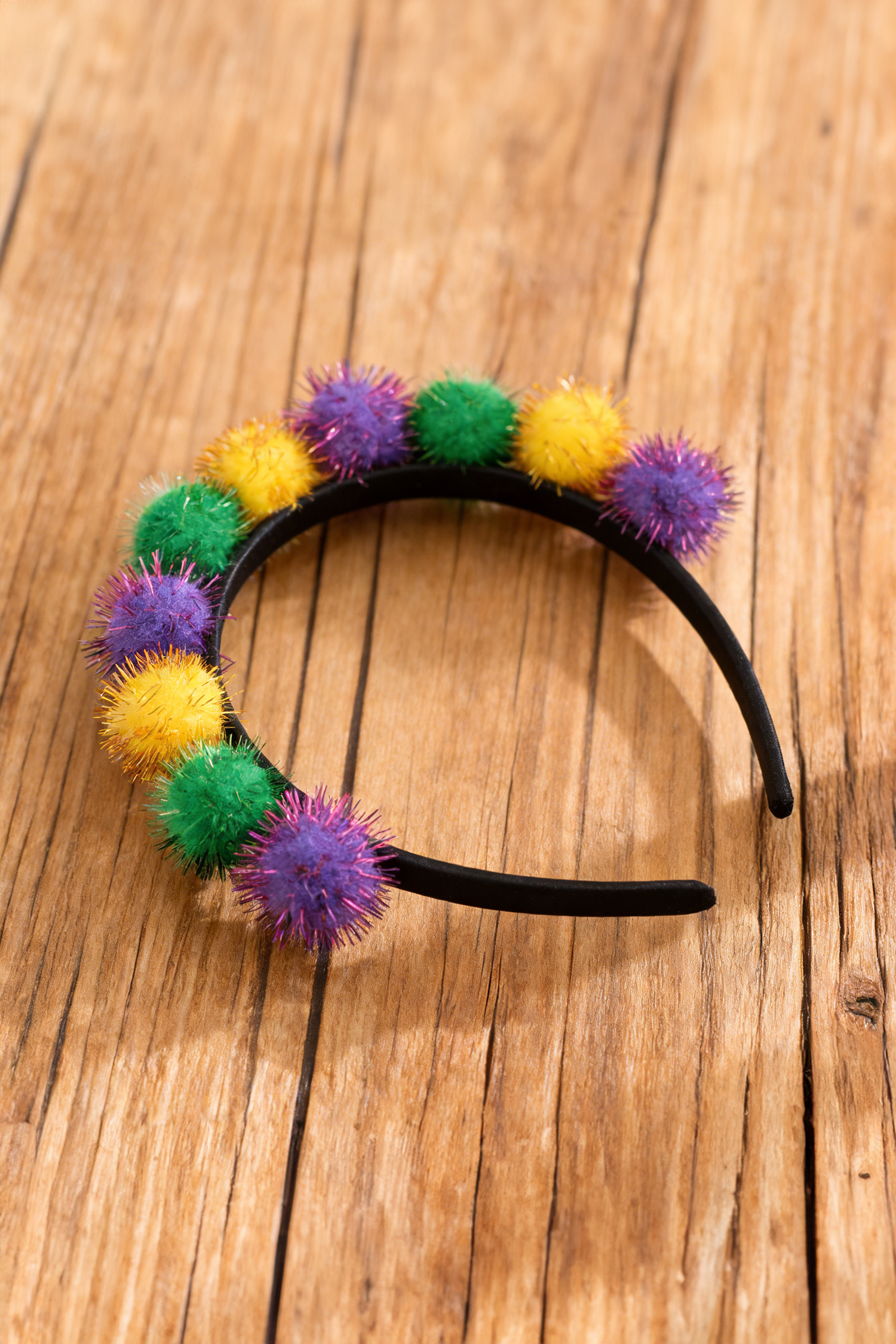 Tillandsia Purple Tinsel Pompom Mardi Gras Plastic Headband