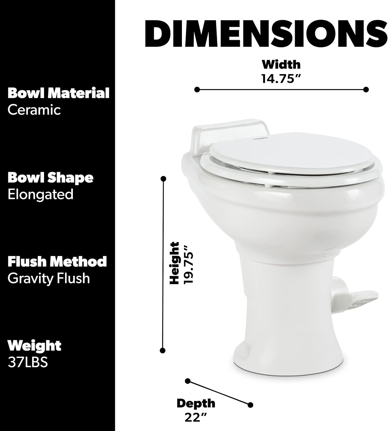 320 Series Standard Height RV Toilet - White