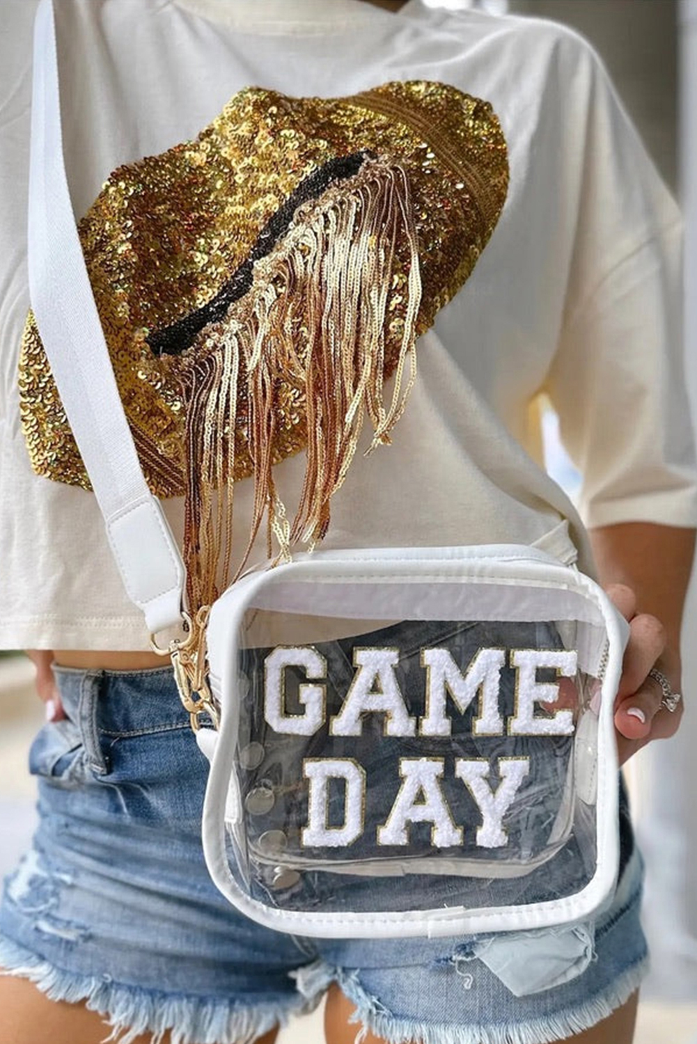 Black GAME DAY Rugby Football Clear Shoulder Bag