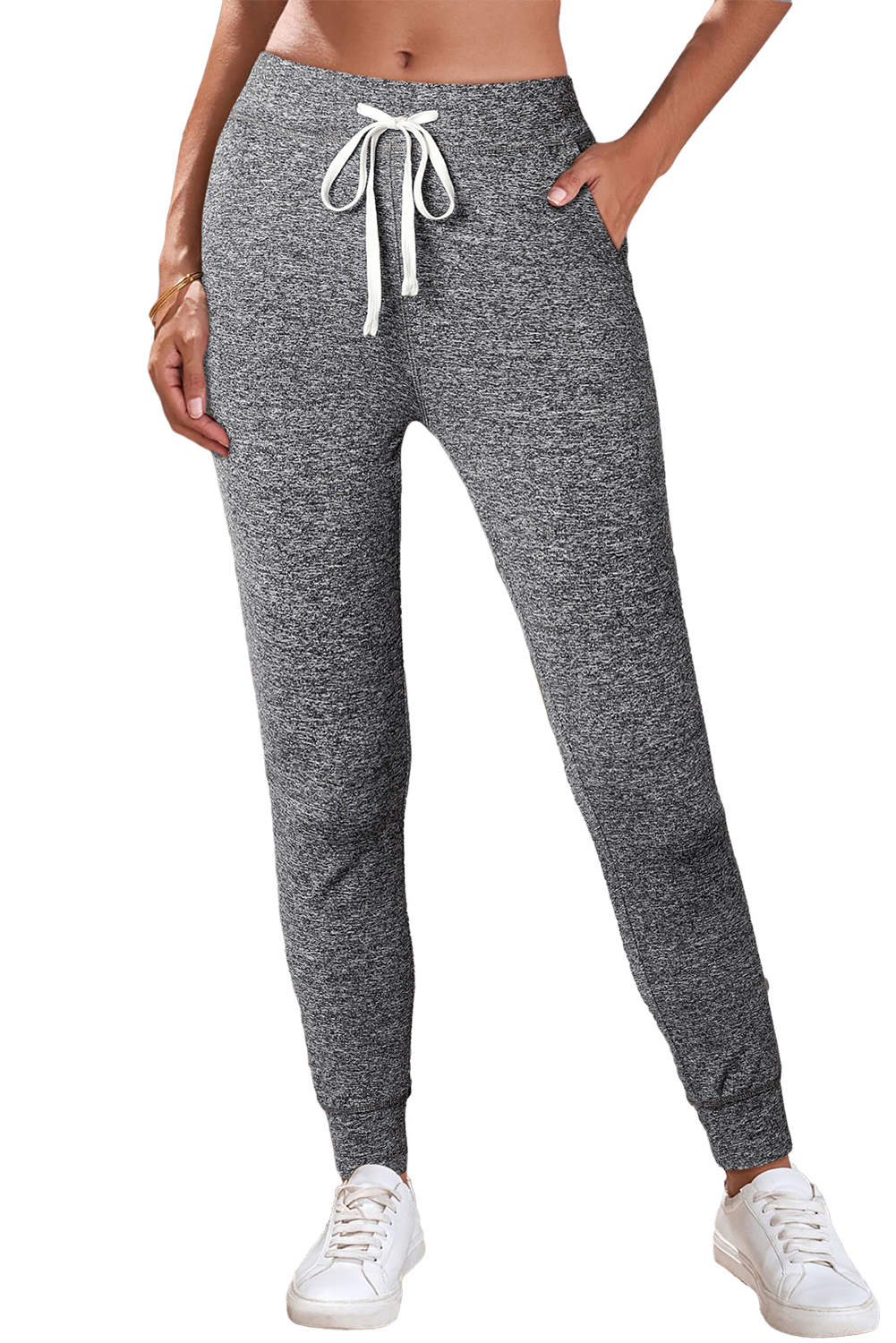 Black Drawstring Elastic Waistband Pocketed Joggers
