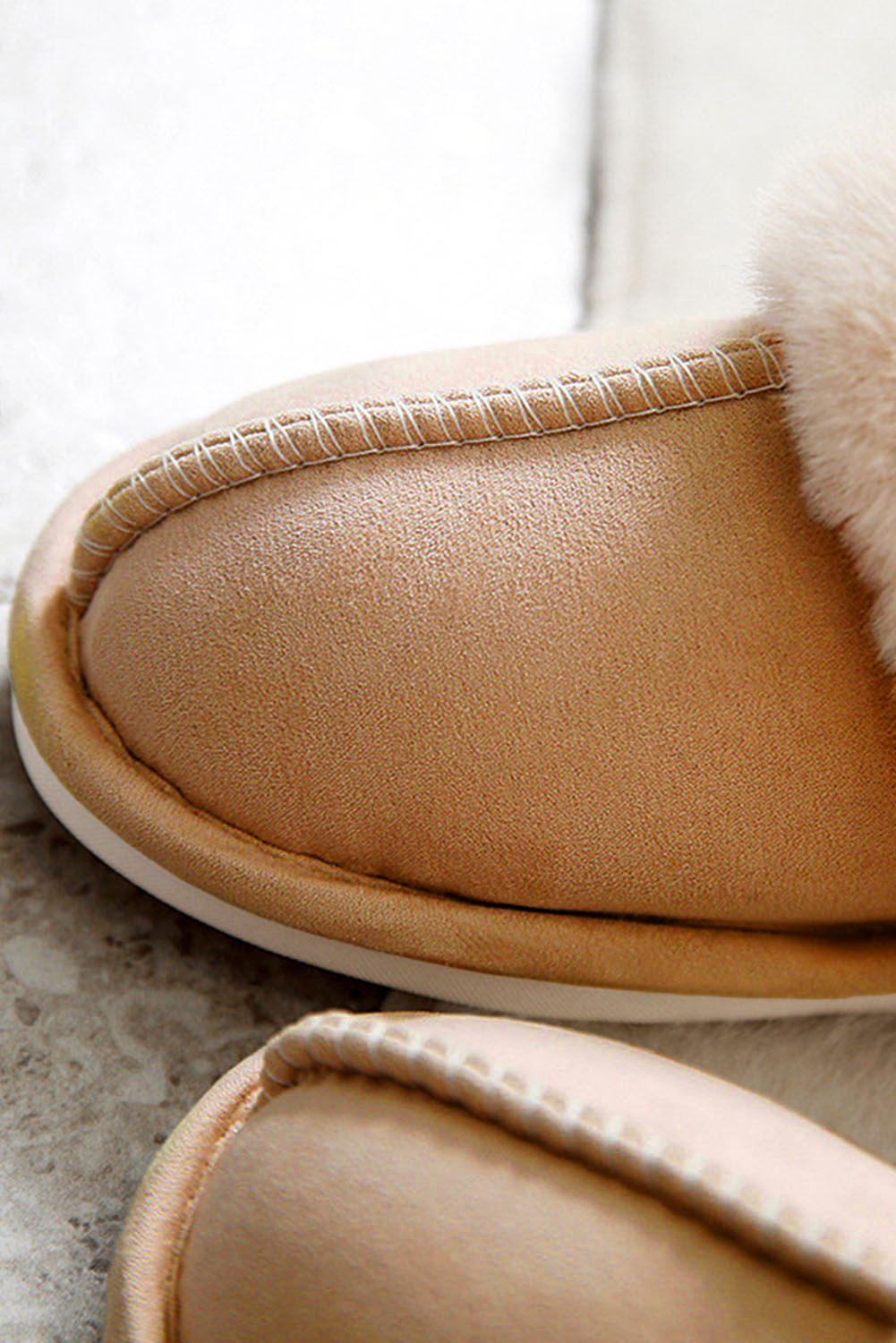 Khaki Cut and Sew Faux Suede Plush Lined Slippers