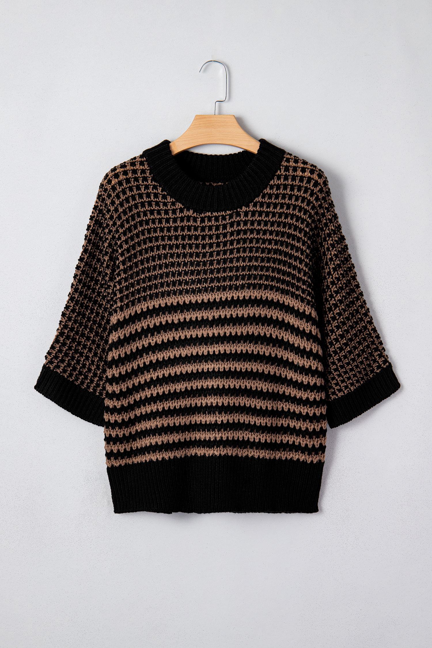 Black Stripe 3/4 Draped Sleeve Slouchy Sweater