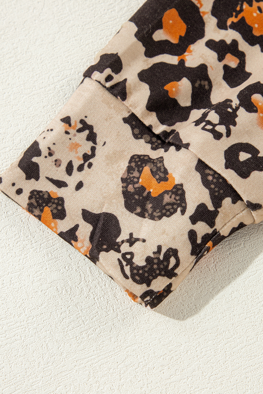 Brown Bleached Halloween Pumpkin Leopard Print Sweatshirt