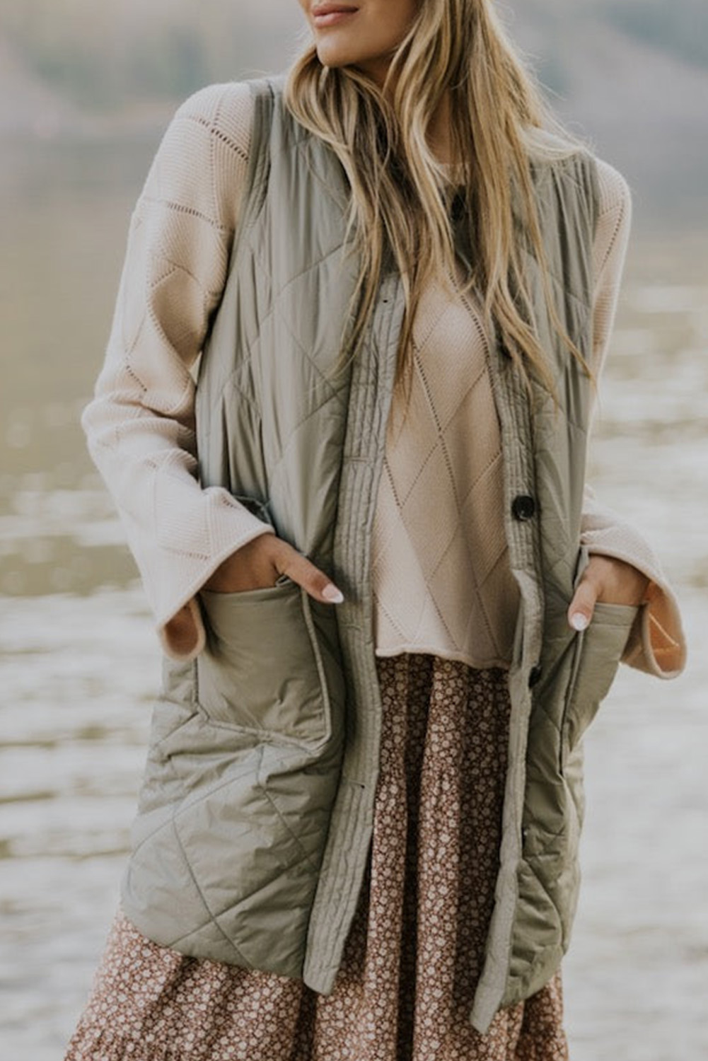 Green Quilted Snap Button Hooded Puffer Coat