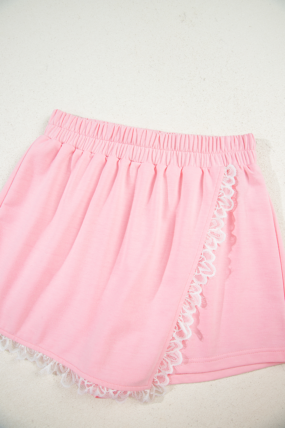 Pink Peter Pan Lace Embellished Neck Collision Sweatshirt and Skirt Two Piece Set
