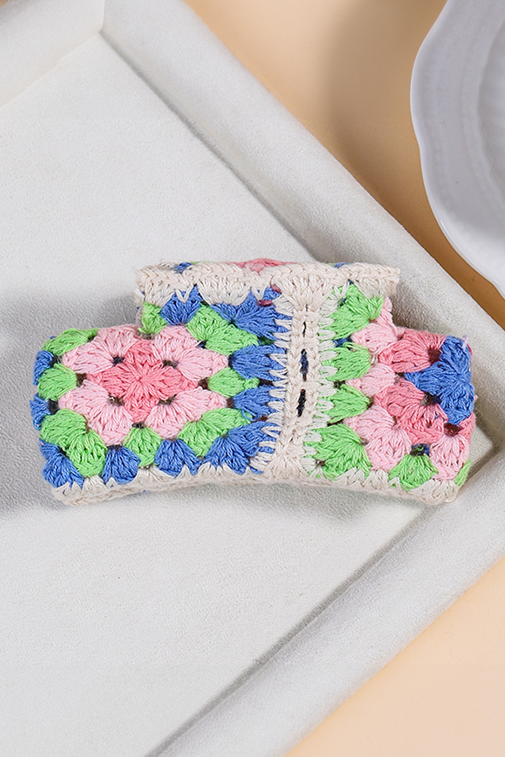 Dark Blue Flower Crochet Cover Hair Clawclip