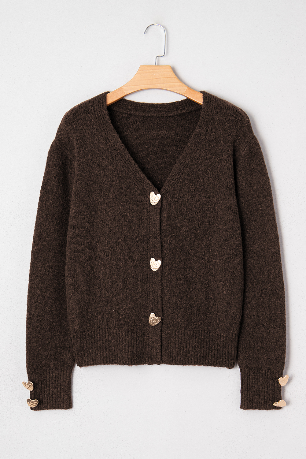 Fiery Red Heart Metal Button V Neck Cardigan Sweater