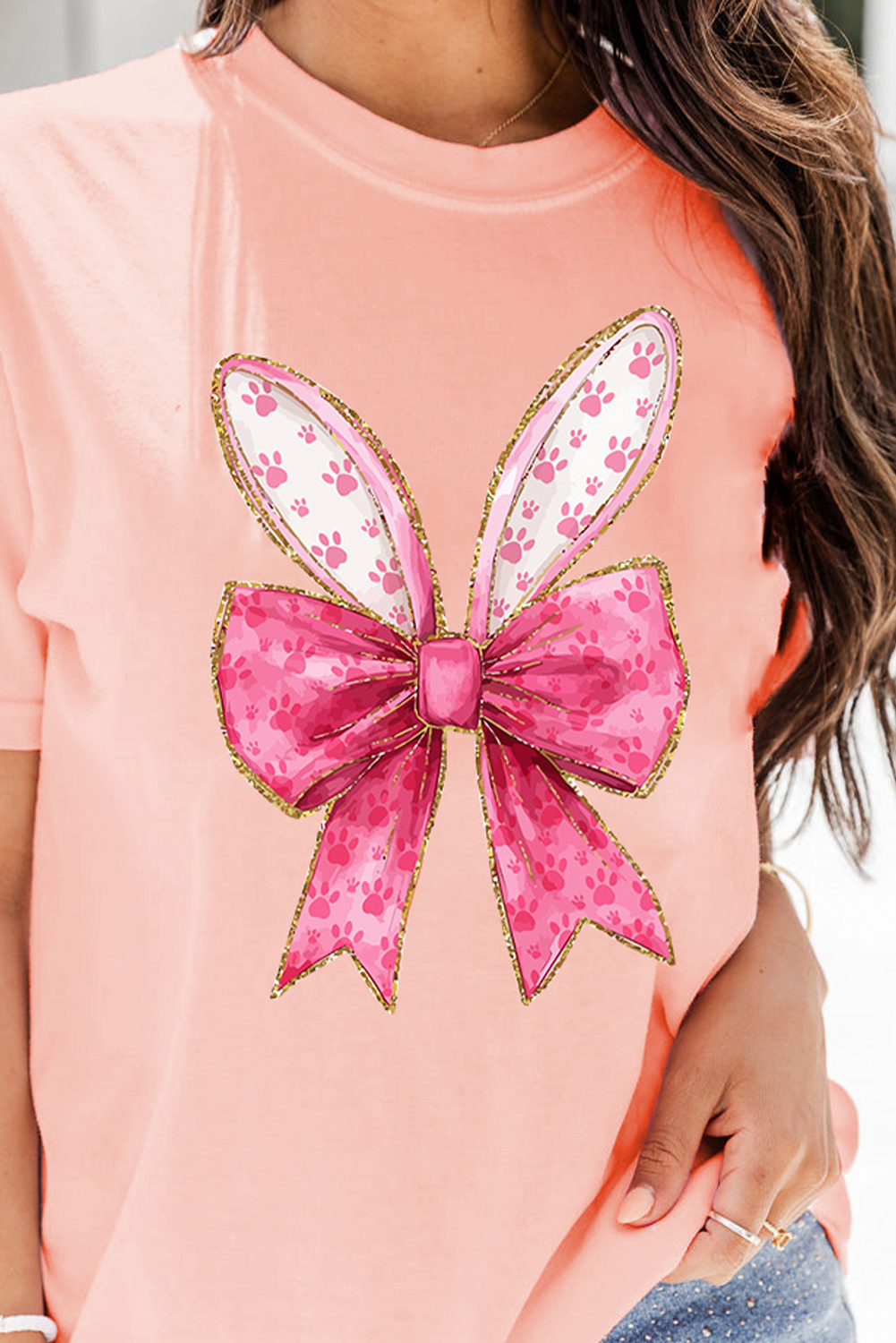 White Easter Egg Bow Bunny Ear Printed T Shirt