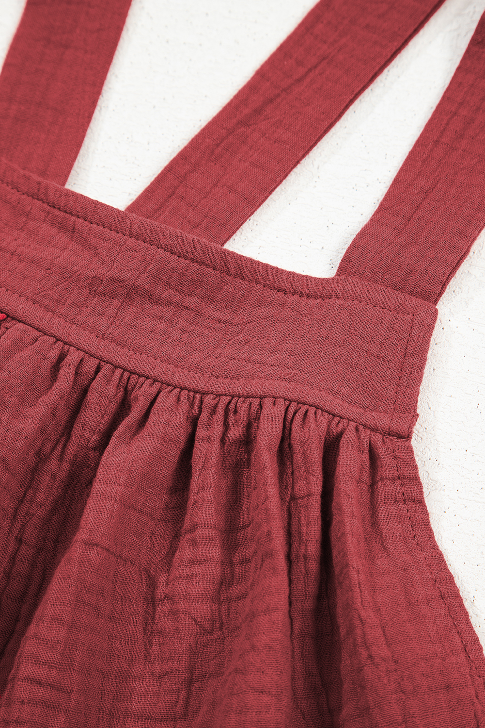 Red Clay Knotted Back Strap Cotton Bib Jumpsuit