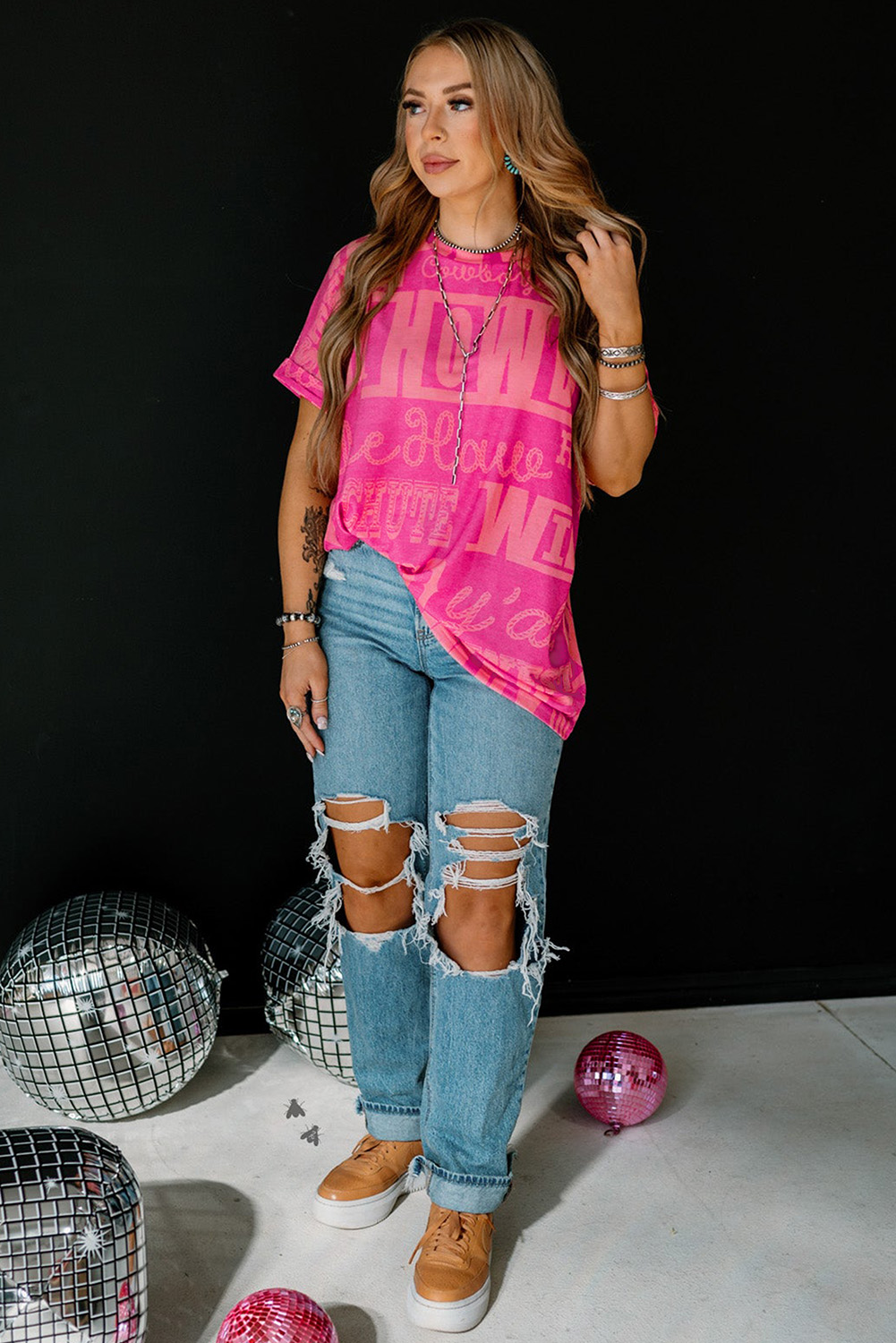 Dark Grey Howdy Cowboy Letter Printed Western Fashion Tee