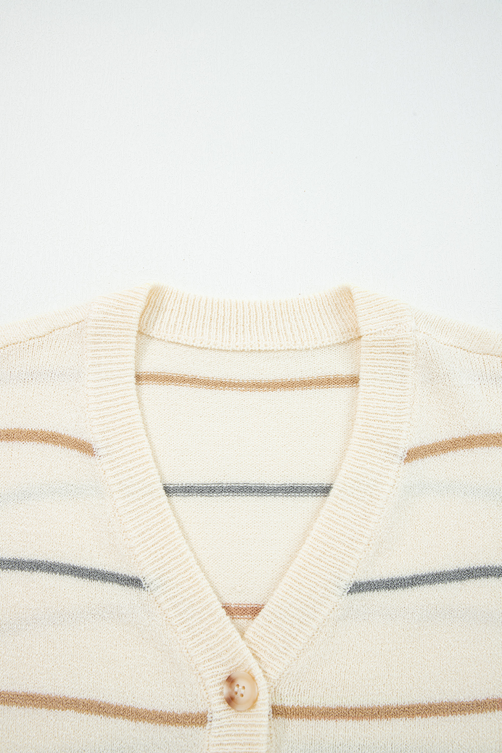 Multicolour Striped Buttoned Front V Neck Drop Shoulder Cardigan Sweater