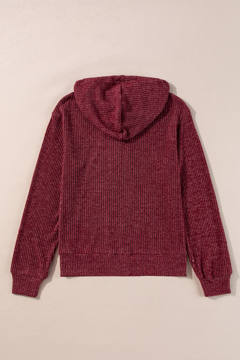 Dark Grey Ribbed Zip Up Front Drawstring Hoodie