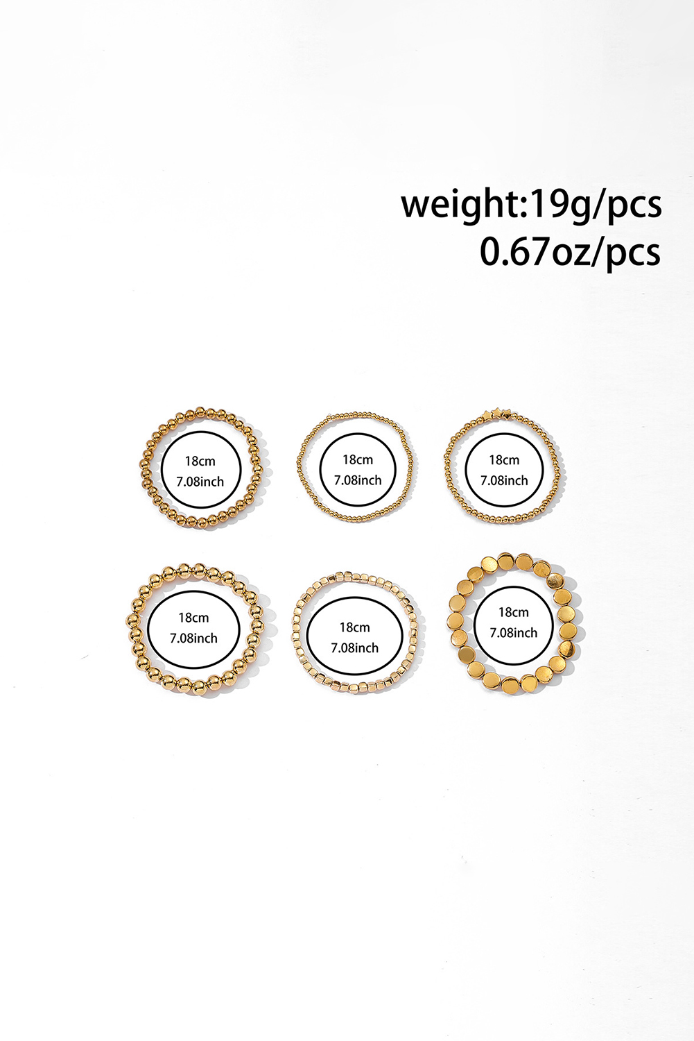 Gold Plated 6pcs Star Round Disk Ball Beading Bracelet Set