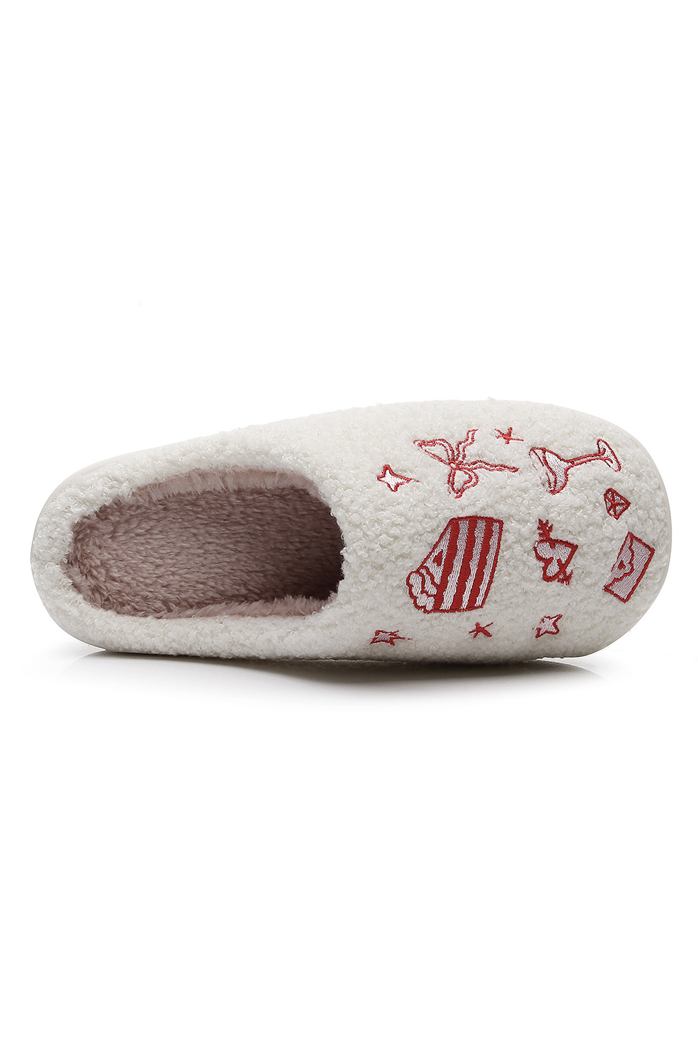 Fiery Red Plush Asymmetric Wedding Doodles Embroidered Slippers